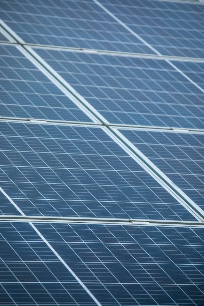 Detailed view of solar panels capturing sunlight, promoting renewable energy.
